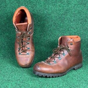 Vintage Dunham Brown Leather Hiking Boots Mens 10 Lace Up Vibram Sole Italy Made
